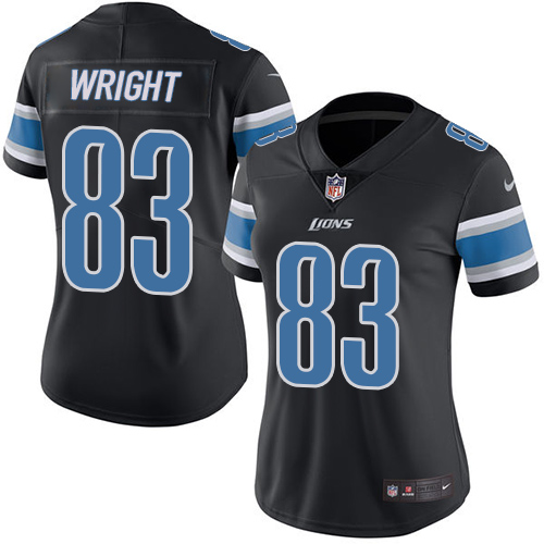 Women's Limited Tim Wright Nike Jersey Black - #83 Rush NFL Detroit Lions